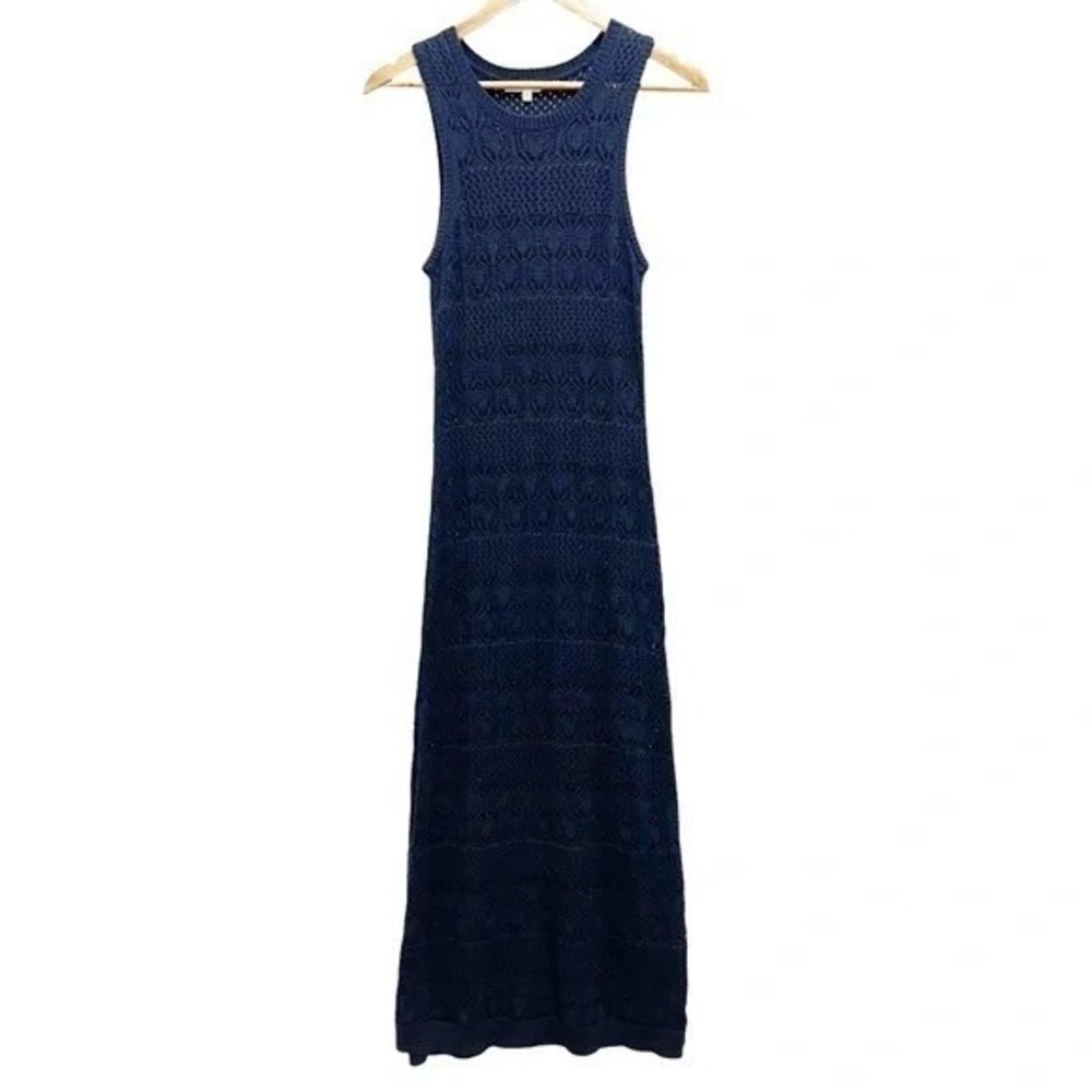 Splendid Navy Knit Maxi Dress Small Sleeveless‎ Crochet NWOT - Picture 2 of 8